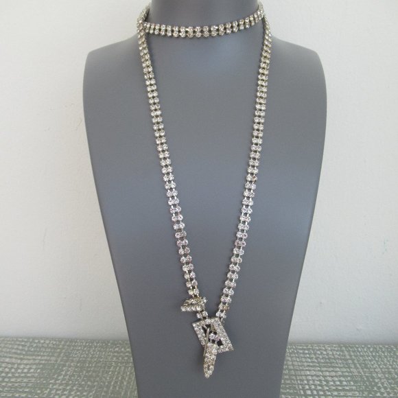 VTG Clear Crystal Rhinestone Slim Thin Belt, Silver tone metal Mint Sz XS/S - Picture 6 of 7